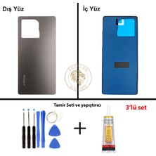 Arsking Infinix Note 50 Titanyum Gri Uyumlu Arka Kapak + Yapıştırıcı ve Vida Seti Arka Cam Lazer Kesim