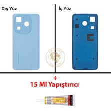 Arsking Tecno Spark 20 Mavi Uyumlu Arka Kapak + B7000 Yapıştırıcı Arka Cam Batarya Pil Kapağı Lazer Kesim