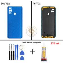 Arsking Tecno Spark 7t Mavi Uyumlu Arka Kapak + Yapıştırıcı ve Vida Seti Arka Cam Batarya Pil Kapağı