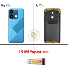 Arsking Tecno Spark Go 2021 Mavi Uyumlu Lensli Arka Kapak + B7000 Yapıştırıcı Arka Cam Batarya Pil Kapağı