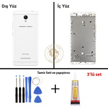 Arsking General Mobile Gm 5 Plus Beyaz Uyumlu Orta Kasa + Yapıştırıcı ve Vida Seti Full Kasa Kapak Gövde