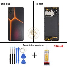 Arsking Tecno Pova 4 Kırmızı Siyah Uyumlu Lensli Orta Kasa + Yapıştırıcı ve Vida Seti Full Kasa Kapak Gövde
