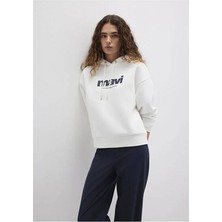 Mavi Mavi Logo Baskılı Kapüşonlu Ekru Sweatshirt 168334-81964