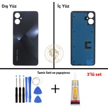 Arsking Tecno Camon 19 Neo Siyah Uyumlu Arka Kapak + Yapıştırıcı ve Vida Seti Arka Cam Batarya Pil Kapağı