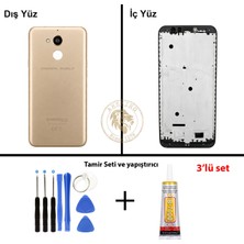 Arsking General Mobile Gm 8 Gold Uyumlu Orta Kasa + Yapıştırıcı ve Vida Seti Full Kasa Kapak Gövde Housing