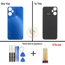 Arsking Tecno Pova Neo 3 Mavi Uyumlu Arka Kapak + Yapıştırıcı ve Vida Seti Arka Cam Batarya Pil Kapağı