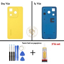 Arsking Tecno Spark 20 Sarı Uyumlu Arka Kapak + Yapıştırıcı ve Vida Seti Arka Cam Batarya Pil Kapağı
