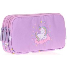 Mikasso Kıds&love L8110 3 Bölmeli Kalem Çantası Flat Unıcorn Tekstil Mor