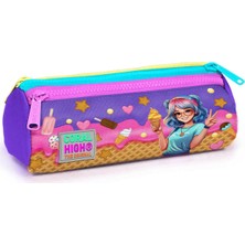 Mikasso Kids Lila Turkuaz Dondurma ve Anime Desenli Üç Bölmeli Kalem Çantası 22089 Tekstil Mor