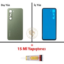 Arsking Infinix Hot 60 Yeşil Uyumlu Arka Kapak + B7000 Yapıştırıcı Arka Cam Batarya Pil Kapağı Lazer Kesim
