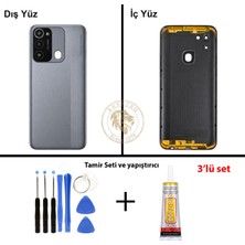 Arsking Tecno Spark 8c Gri Uyumlu Lensli Arka Kapak + Yapıştırıcı ve Vida Seti Arka Cam Batarya Pil Kapağı