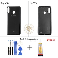 Arsking Infinix Hot 7 Siyah Uyumlu Arka Kapak + Yapıştırıcı ve Vida Seti Arka Cam Batarya Pil Kapağı