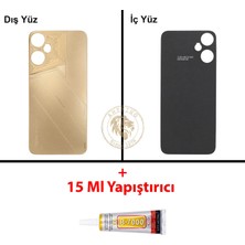 Arsking Tecno Pova Neo 3 Altın Uyumlu Arka Kapak + B7000 Yapıştırıcı Arka Cam Batarya Pil Kapağı Lazer Kesim