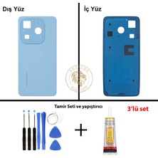 Arsking Tecno Spark 20 Mavi Uyumlu Arka Kapak + Yapıştırıcı ve Vida Seti Arka Cam Batarya Pil Kapağı
