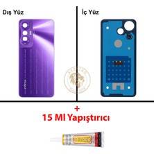 Arsking Infinix Hot 20S Mor Uyumlu Arka Kapak + B7000 Yapıştırıcı Arka Cam Batarya Pil Kapağı Lazer Kesim