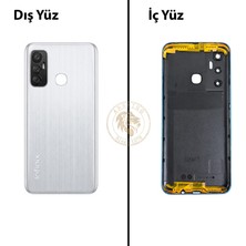 Arsking Infinix Hot 11 Gümüş Uyumlu Lensli Arka Kapak Arka Cam Batarya Pil Kapağı Lazer Kesim Back Cover