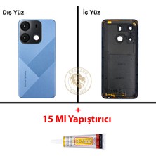 Arsking Tecno Spark Go 2023 Mavi Uyumlu Lensli Arka Kapak + B7000 Yapıştırıcı Arka Cam Batarya Pil Kapağı