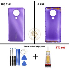 Arsking Tecno Spark 6 Mor Uyumlu Arka Kapak + Yapıştırıcı ve Vida Seti Arka Cam Batarya Pil Kapağı