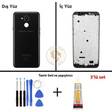 Arsking General Mobile Gm 8 Siyah Uyumlu Orta Kasa + Yapıştırıcı ve Vida Seti Full Kasa Kapak Gövde Housing
