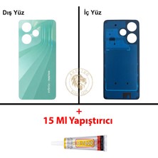 Arsking Infinix Hot 30 Yeşil Uyumlu Arka Kapak + B7000 Yapıştırıcı Arka Cam Batarya Pil Kapağı Lazer Kesim