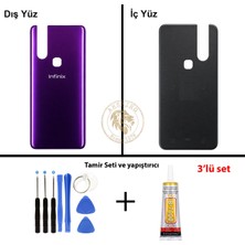 Arsking Infinix S5 Pro Mor Uyumlu Arka Kapak + Yapıştırıcı ve Vida Seti Arka Cam Batarya Pil Kapağı