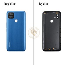 Arsking Infinix Hot 10i Mavi Uyumlu Lensli Arka Kapak Arka Cam Batarya Pil Kapağı Lazer Kesim Back Cover