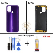 Arsking Tecno Pova Mor Uyumlu Arka Kapak + Yapıştırıcı ve Vida Seti Arka Cam Batarya Pil Kapağı Lazer Kesim