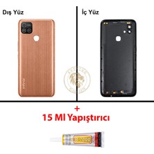 Arsking Infinix Hot 10i Bakır Uyumlu Lensli Arka Kapak + B7000 Yapıştırıcı Arka Cam Batarya Pil Kapağı