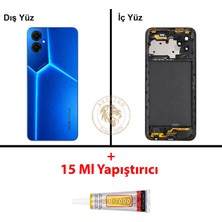 Arsking Tecno Pova 4 Mavi Uyumlu Lensli Orta Kasa + B7000 Yapıştırıcı Full Kasa Kapak Gövde Housing