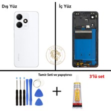 Arsking Infinix Hot 30 Beyaz Uyumlu Orta Kasa + Yapıştırıcı ve Vida Seti Full Kasa Kapak Gövde Housing