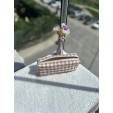 Mikasso Kahverengi Iri Kareli Kalem Kutusu Kalemlik Astarlıdır Yıkanabilir Ölçüleri 20-7-6cm Tekstil Kahvere
