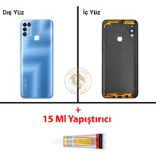 Arsking Infinix Hot 11 Play Mavi Uyumlu Lensli Arka Kapak + B7000 Yapıştırıcı Arka Cam Batarya Pil Kapağı