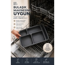 Porsima 5 Bölmeli Bpa Içermez Lüks Plastik Piknik Yemek Servis Tabağı Tabldot Servis Tabağı Antrasit 21X31X3,5 cm