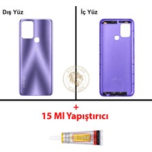 Arsking Infinix Hot 10T Mor Uyumlu Arka Kapak + B7000 Yapıştırıcı Arka Cam Batarya Pil Kapağı Lazer Kesim