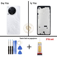 Arsking Tecno Camon 30 Beyaz Uyumlu Lensli Orta Kasa + Yapıştırıcı ve Vida Seti Full Kasa Kapak Gövde