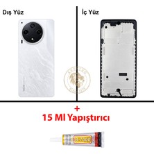Arsking Tecno Camon 30 Beyaz Uyumlu Lensli Orta Kasa + B7000 Yapıştırıcı Full Kasa Kapak Gövde Housing