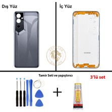 Arsking Tecno Pova Neo 2 Siyah Uyumlu Lensli Arka Kapak + Yapıştırıcı ve Vida Seti Arka Cam Lazer Kesim