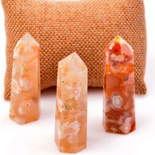 Taş Sandığı Akik Taşı Kazık Kütle - Doğal Renk - Çiçek Akik ( Flower Agate )
