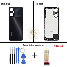 Arsking Infinix Hot 20 5g Siyah Uyumlu Arka Kapak + Yapıştırıcı ve Vida Seti Arka Cam Batarya Pil Kapağı