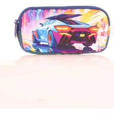 Mikasso Kids 3 Bölmeli Kalem Çantası Layer Car Mavi L8183 Tekstil Mavi