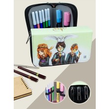 Mikasso Kalem Kutusu Anime-Manga Harry Potter Temalı Üç Bölmeli Vegan Deri (Kalemlik) Tekstil Haki