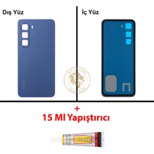 Arsking Infinix Hot 60i Mavi Uyumlu Arka Kapak + B7000 Yapıştırıcı Arka Cam Batarya Pil Kapağı Lazer Kesim