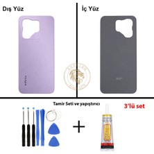 Arsking Infinix Hot 50i Mor Uyumlu Arka Kapak + Yapıştırıcı ve Vida Seti Arka Cam Batarya Pil Kapağı