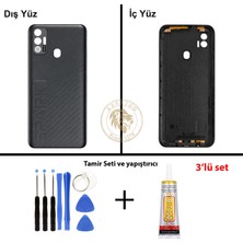 Arsking Tecno Spark 7t Siyah Uyumlu Arka Kapak + Yapıştırıcı ve Vida Seti Arka Cam Batarya Pil Kapağı