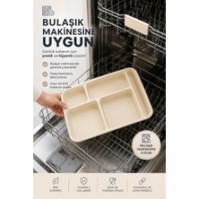 Porsima 5 Bölmeli Bpa Içermez Lüks Plastik Piknik Yemek Servis Tabağı Tabldot Servis Tabağı Krem 21X31X3,5 cm