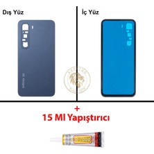 Arsking Infinix Hot 60 Mavi Uyumlu Arka Kapak + B7000 Yapıştırıcı Arka Cam Batarya Pil Kapağı Lazer Kesim