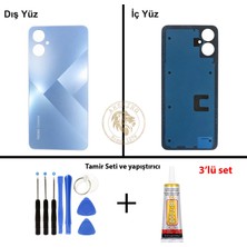 Arsking Tecno Camon 19 Neo Mavi Uyumlu Arka Kapak + Yapıştırıcı ve Vida Seti Arka Cam Batarya Pil Kapağı