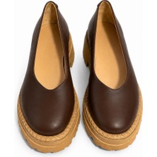 Butik Noble Shoes Hakiki Deri  Kalın Tabanlı Kadın Babet