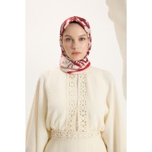 QEF Desenli Twill Eşarp Love Bordo