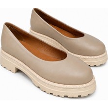 Butik Noble Shoes Hakiki Deri  Kalın Tabanlı Kadın Babet